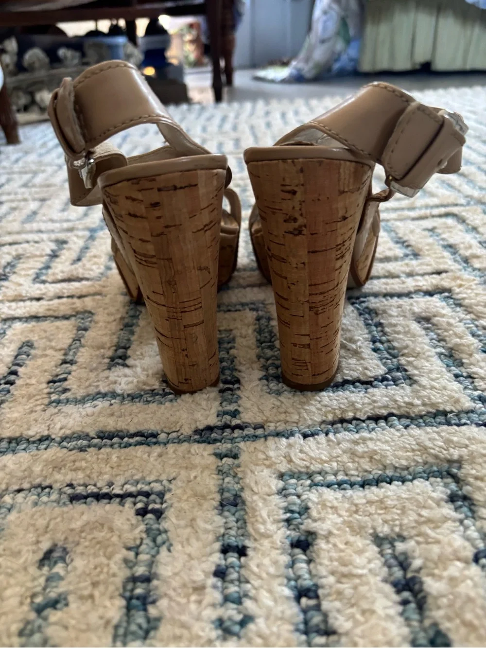Michael Kord Neutral Beige Platform Sandals with Ankle Strap